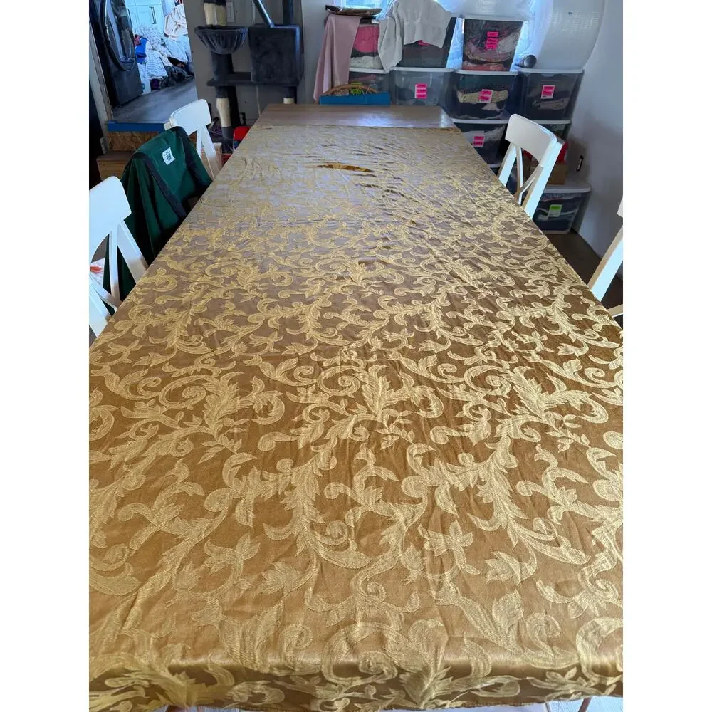 Gold Damask Jacquard Wedding Banquet Rectangle Tablecloth Formal Decor 56x100